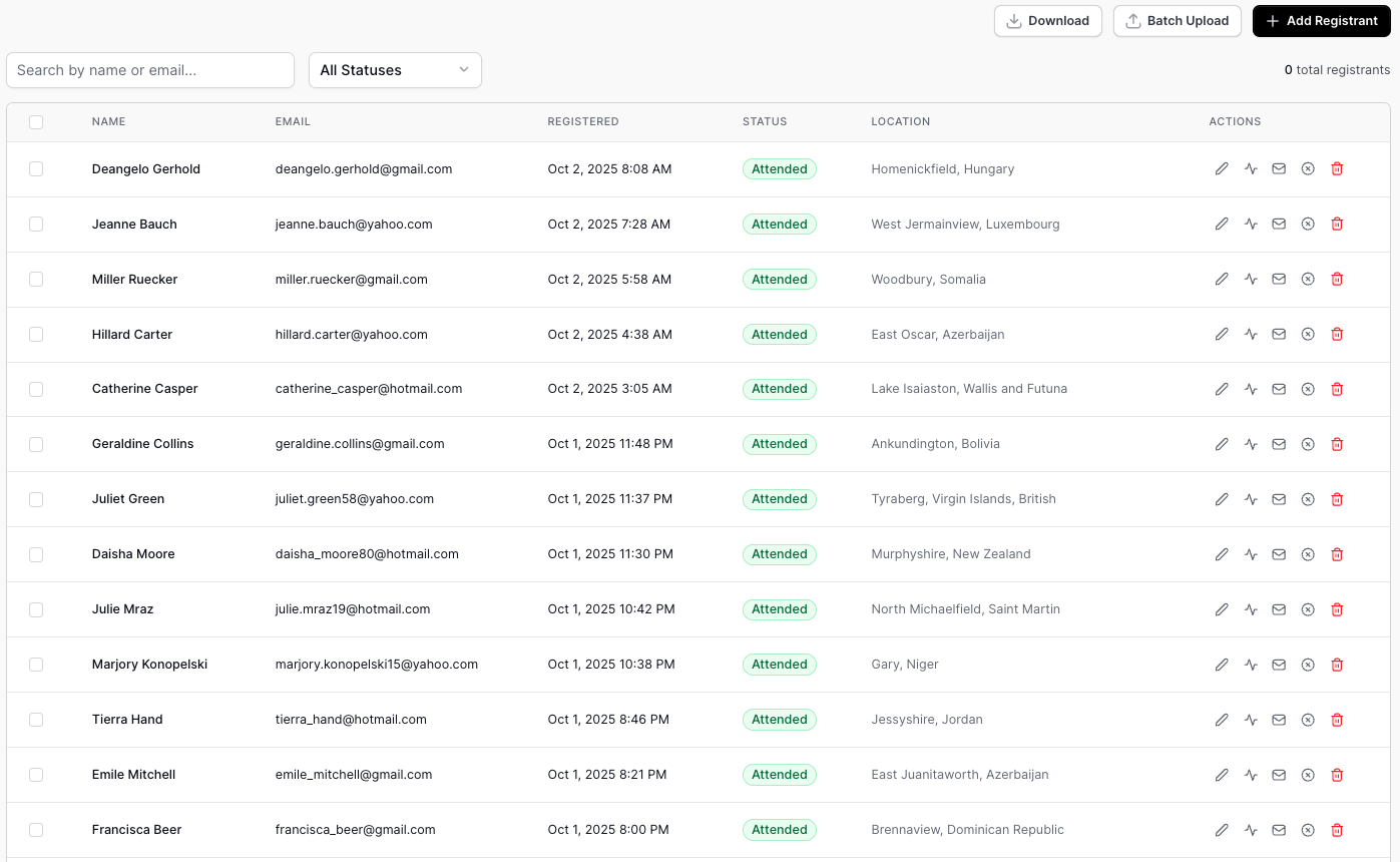 Wrapi Event Management Interface